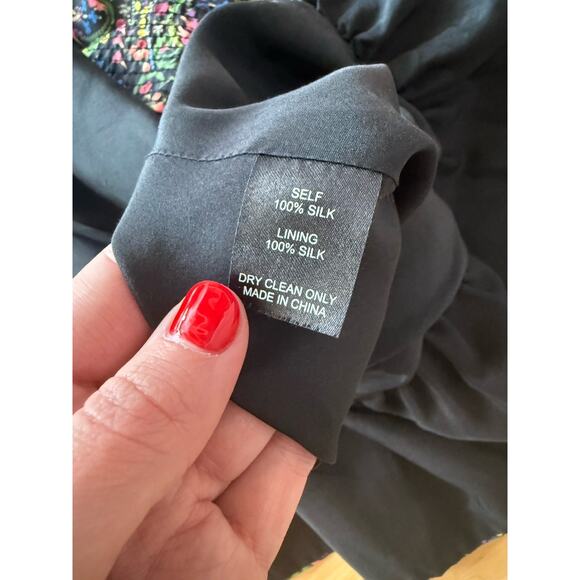 CYNTHIA ROWLEY Black Floral Ruffle Hem Swing Flounce Dress Long Sleeve 8 - Picture 4 of 4